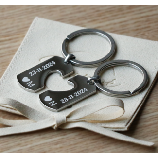 Sleutelhangers Dogtag Hart - Gepersonaliseerde Koppel Sleutelhanger