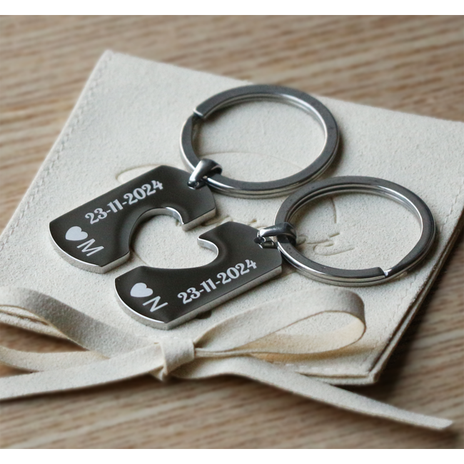 Sleutelhangers Dogtag Hart - Gepersonaliseerde Koppel Sleutelhanger