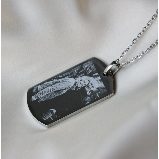 Ketting Graveren Hanger dogtag medium zilverkleurig