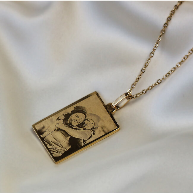 Ketting Graveren Hanger rechthoek goudkleurig