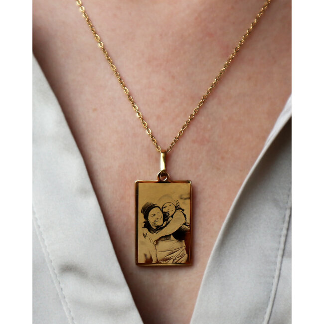 Ketting Graveren Hanger rechthoek goudkleurig