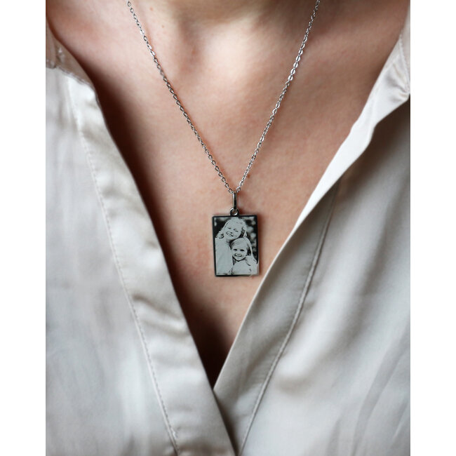 Ketting Graveren Hanger rechthoek zilverkleurig