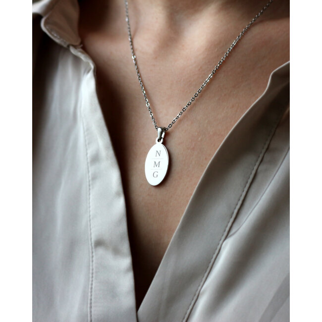 Ketting met Initalen Ovaal - Hanger met Letters Zilver
