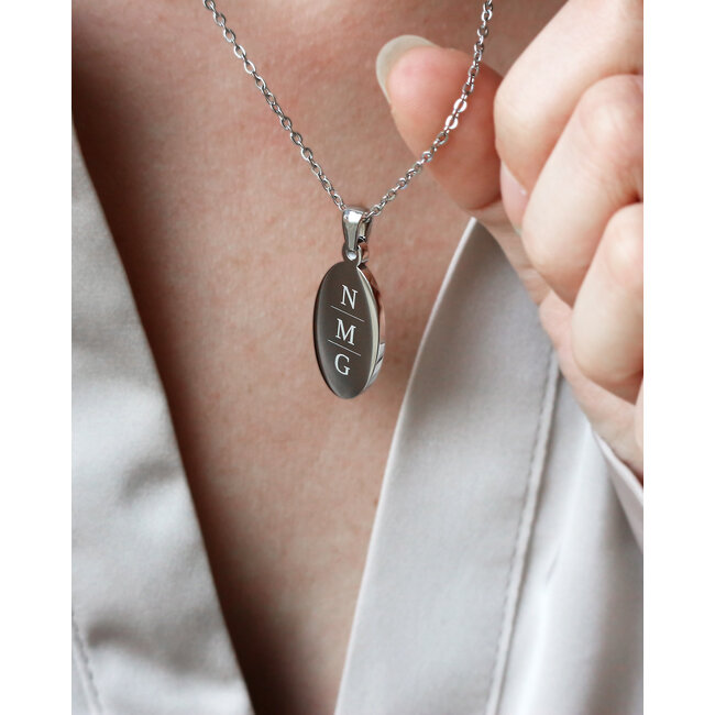 Ketting met Initalen Ovaal - Hanger met Letters Zilver