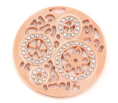 Munt voor Muntketting Wheels met crystals rose goudkleurig