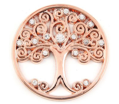 Munt voor Muntketting Levensboom witte crystals rose goudkleurig