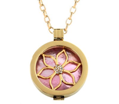 Complete Muntketting Pink Pearl Flower Goudkleurig