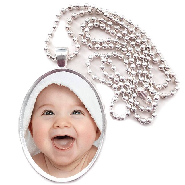 Ketting met foto hanger ovaal zilverkleurig