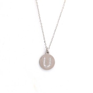 Letter Ketting Crystal U zilverkleurig van roestvrij staal.