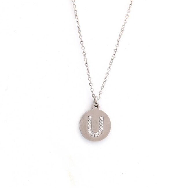 Letter Ketting Crystal U zilverkleurig van roestvrij staal.