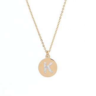 Letter Ketting Crystal K goudkleurig van roestvrij staal.