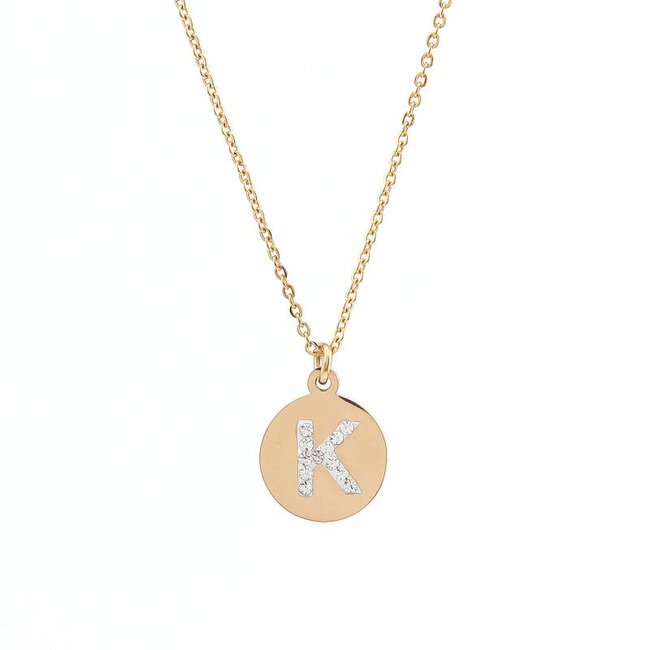Letter Ketting Crystal K goudkleurig van roestvrij staal.