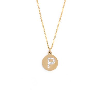 Ketting met letter Letter Ketting Crystal P goudkleurig van roestvrij staal.