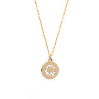 Letter Ketting Crystal Q goudkleurig van roestvrij staal.