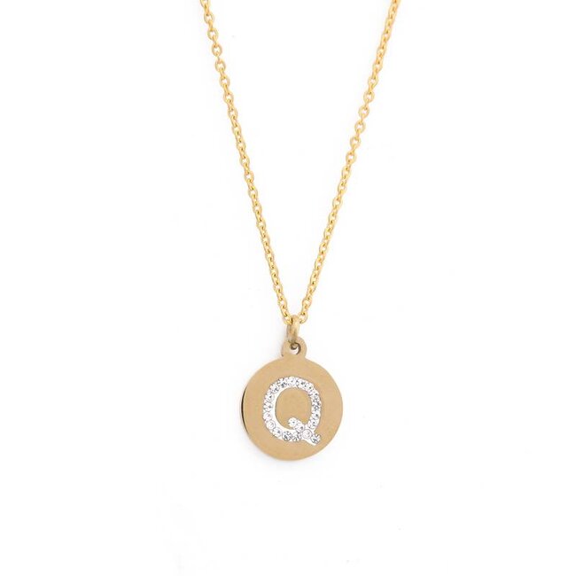 Letter Ketting Crystal Q goudkleurig van roestvrij staal.
