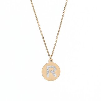 Letter Ketting Crystal R goudkleurig van roestvrij staal.