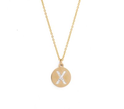 Ketting met letter Letter Ketting Crystal X goudkleurig van roestvrij staal.