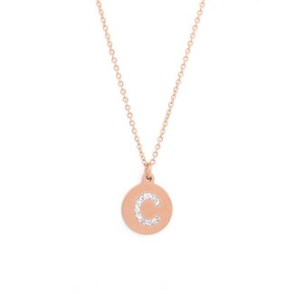 Letter Ketting Crystal C rose goudkleurig van roestvrij staal.