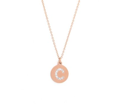 Ketting met letter Letter Ketting Crystal C rose goudkleurig van roestvrij staal.