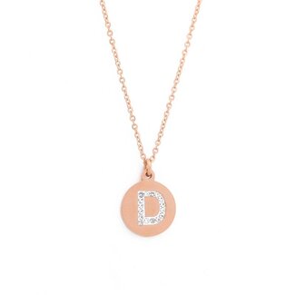Letter Ketting Crystal D rose goudkleurig van roestvrij staal.
