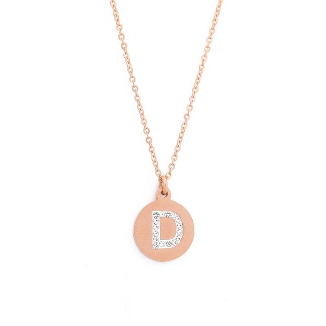 Letter Ketting Crystal D rose goudkleurig van roestvrij staal.