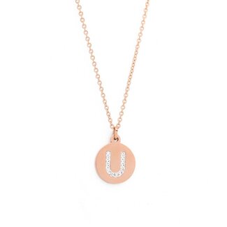 Letter Ketting Crystal U rose goudkleurig van roestvrij staal.