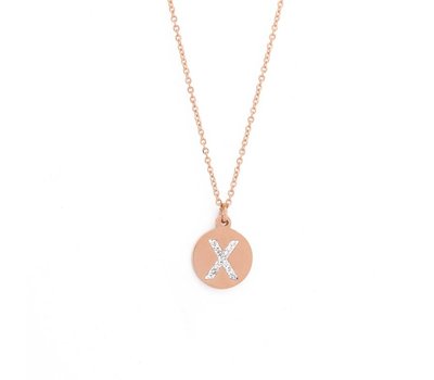 Ketting met letter Letter Ketting Crystal X rose goudkleurig van roestvrij staal.