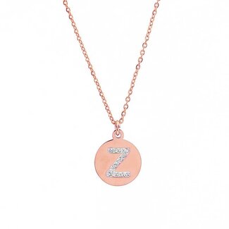 Letter Ketting Crystal Z rose goudkleurig van roestvrij staal.