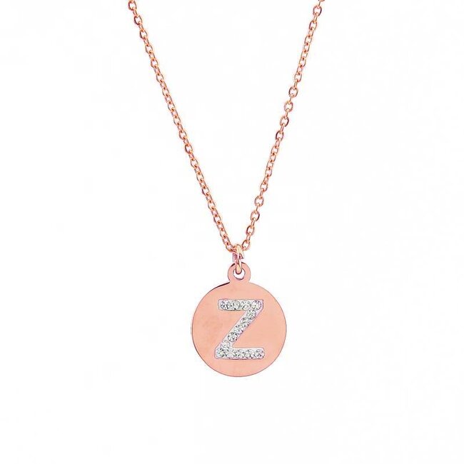 Letter Ketting Crystal Z rose goudkleurig van roestvrij staal.