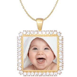 Ketting met foto hanger vierkant crystals goudkleurig