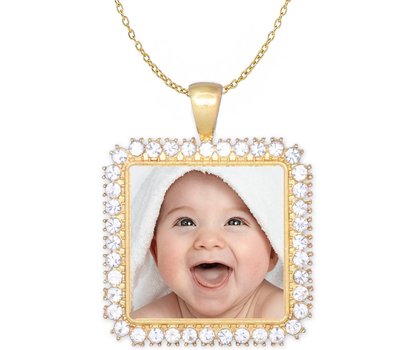 Ketting met foto Ketting met foto hanger vierkant crystals goudkleurig