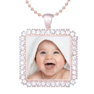 Foto Ketting Vierkante Fotobedel met crystals Rose Goudkleurig