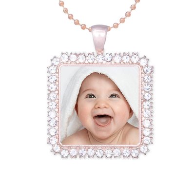 Foto Sieraad Foto Ketting Vierkante Fotobedel met crystals Rose Goudkleurig