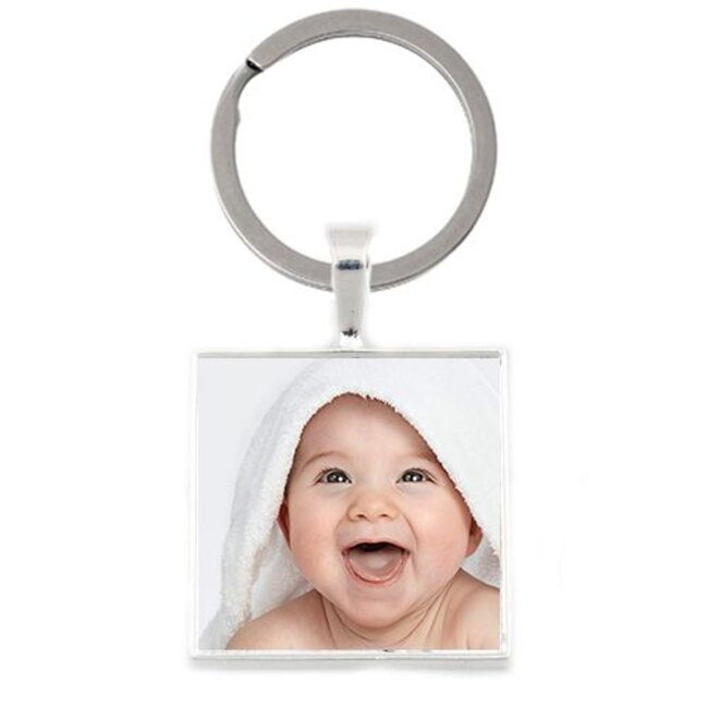 Sleutelhanger met foto vierkant zilverkleurig