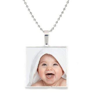 Ketting met foto hanger vierkant zilverkleurig