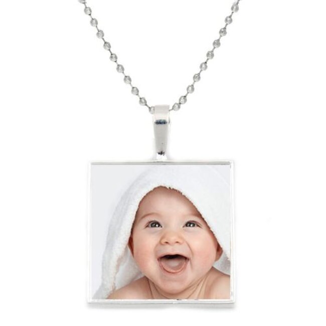 Ketting met foto hanger vierkant zilverkleurig