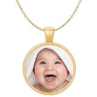 Ketting met foto hanger rond goudkleurig