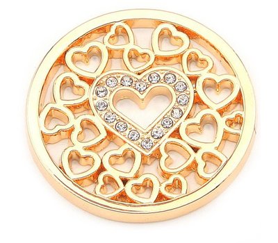 Munt voor Muntketting Love hearts goudkleurig