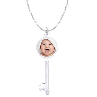 Ketting met foto hanger sleutel zilverkleurig