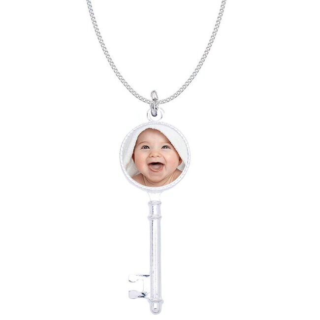 Ketting met foto hanger sleutel zilverkleurig