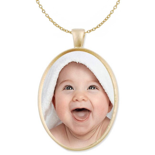 Ketting met foto hanger ovaal goudkleurig