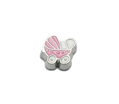 Floating Charms Floating charm kinderwagen roze met wit voor de memory locket