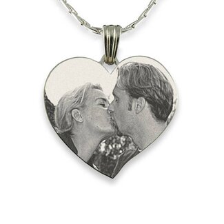 Ketting Graveren Hanger Hart gebogen zilverkleurig