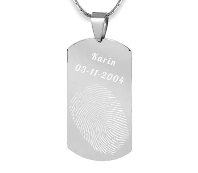 Vingerafdruk sieraad Vingerafdruk sieraad dogtag medium zilverkleurig