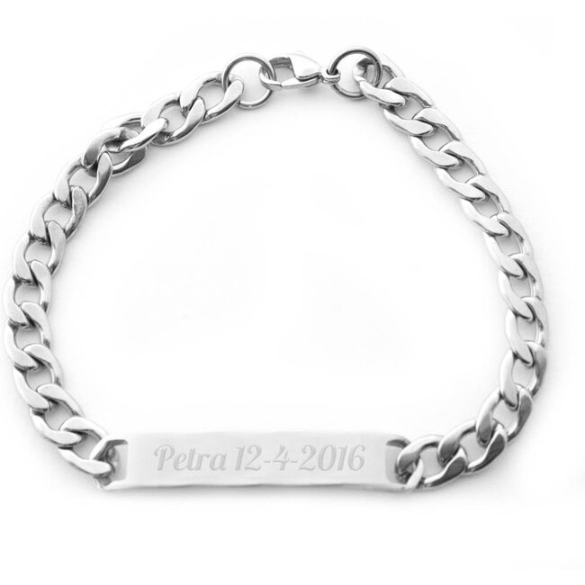 Plaatarmband graveren smal zilverkleurig