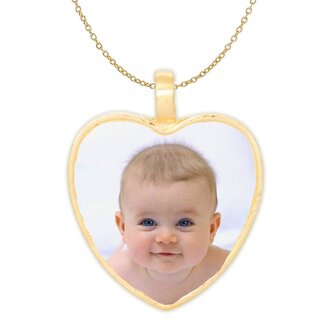 Ketting met foto hanger hart goudkleurig