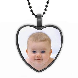 Ketting met foto hanger hart zwart