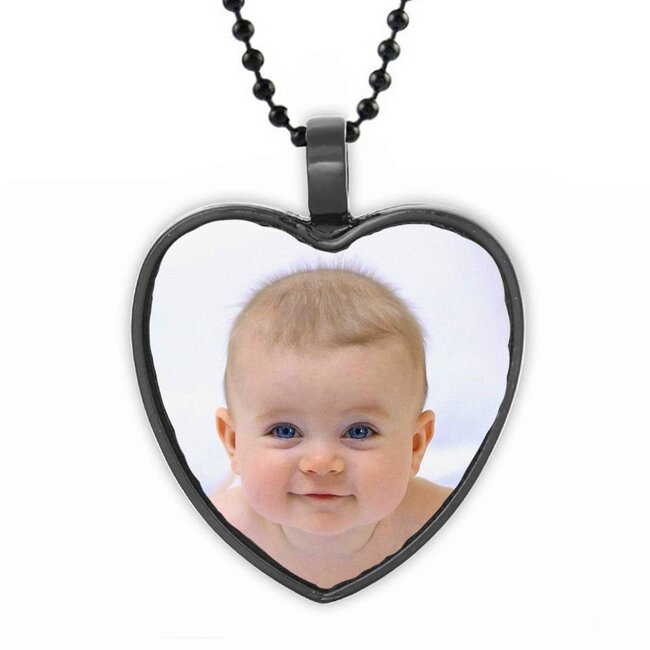Ketting met foto hanger hart zwart