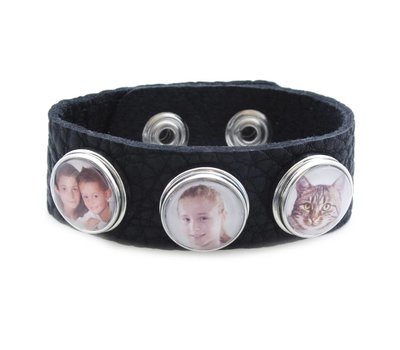 VerjaardagsCadeau Clicks Foto armband zwart met 3 foto's