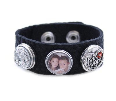 Foto Armbanden Clicks Foto armband moeder zwart met 2 clicks en 1 foto